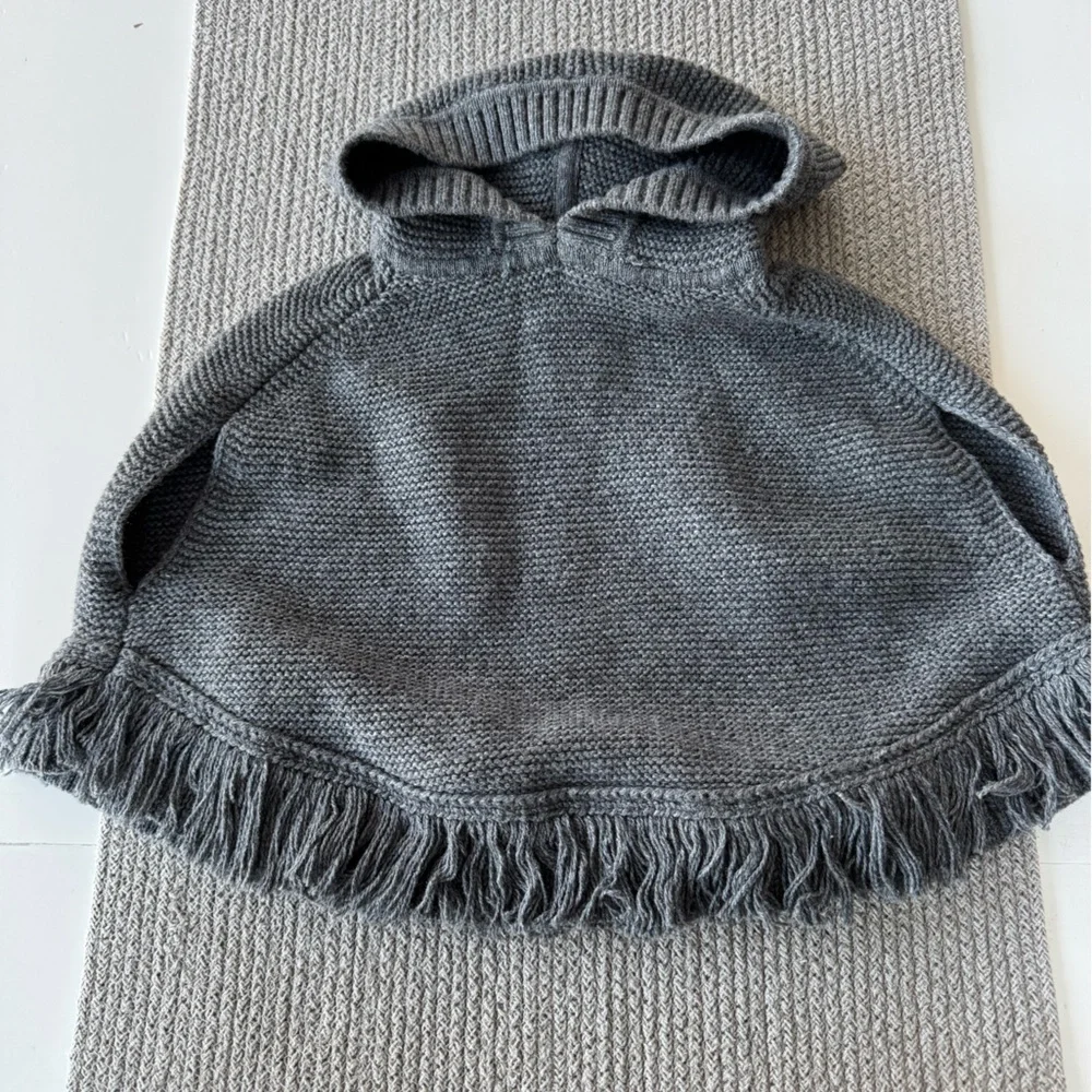 Baby GAP Charcoal Gray Cotton Sweater Knit Hooded Poncho with Ears Sz 3 Years